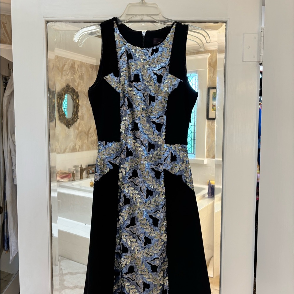 Hale Bob Black and Blue High Low Sheath Dress